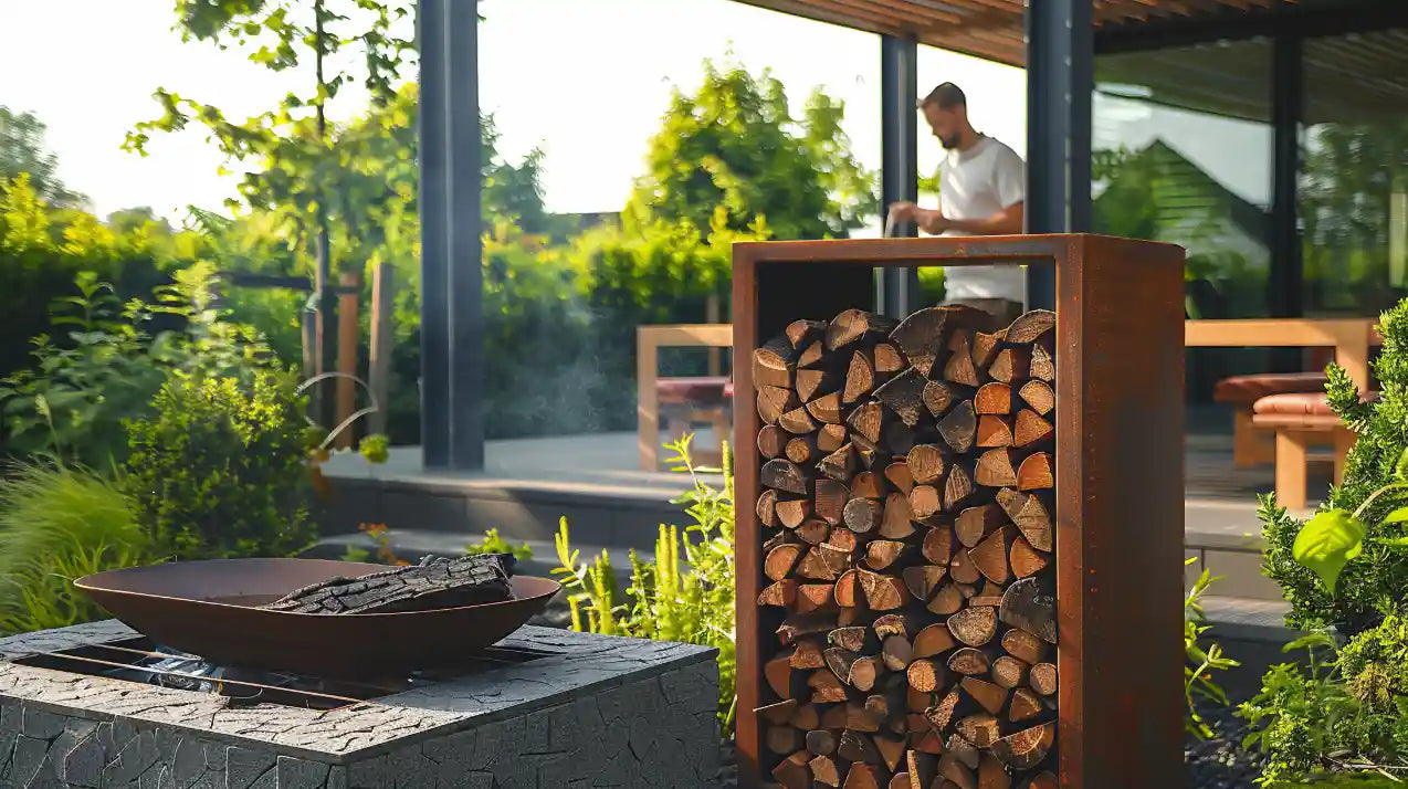 Holzlager aus Cortenstahl